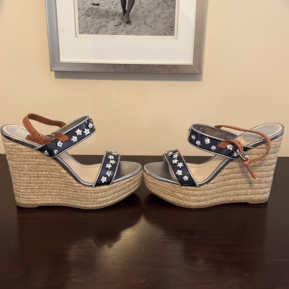 Christian Dior Floral Embellished Blue Wedges - Picture 3 of 6